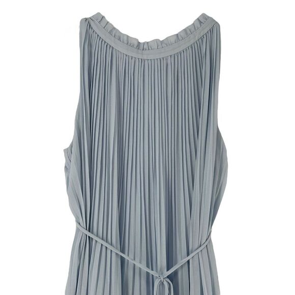 Ann Taylor Dress Blue Accordion Pleated Sleeveless Belted Size 2 Knee Length - Picture 2 of 8